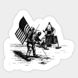 Astronaut Putting the American Flag On the Moon Sticker